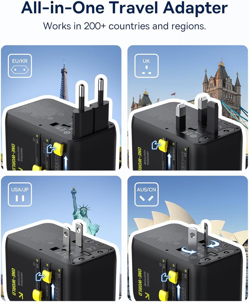 Baseus 45W European Travel Plug Adapter, 6-in-1 Universal Power Adapter with USB-C Retractable Cable, PD Fast Charging GaN International Travel Essentials for Over 200 Countries - Picogo AG11 - Image 2